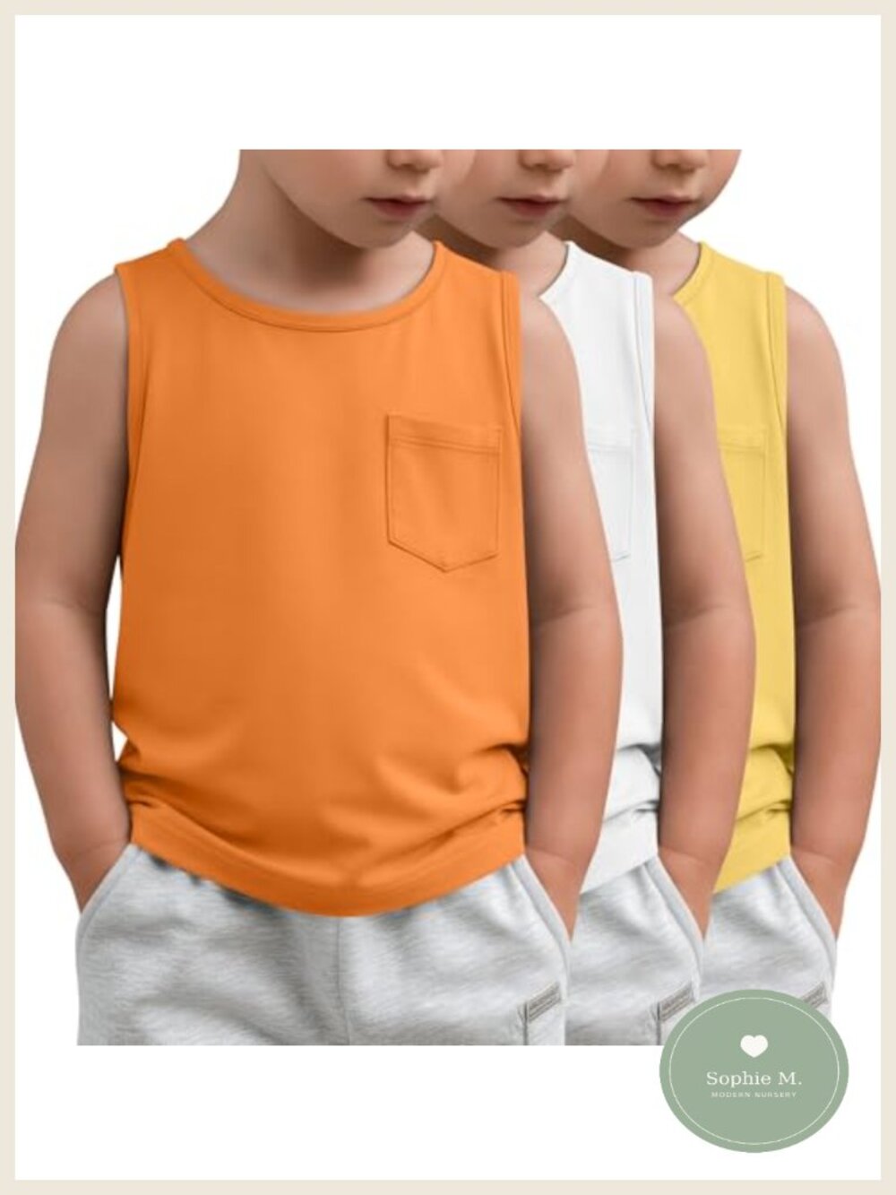 3 Pack Toddler Boys Tank Tops 55% Cotton 45% Polyester Sleeveless Crew Neck
